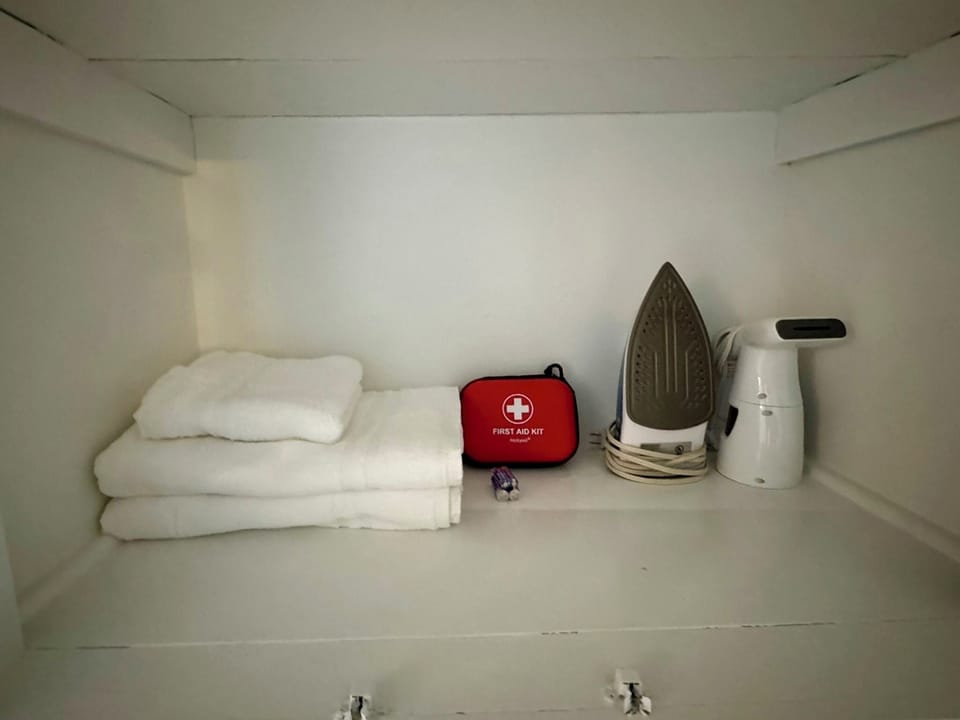 Fresh linens, first-aid kit, iron, and steamer stocked for your stay.