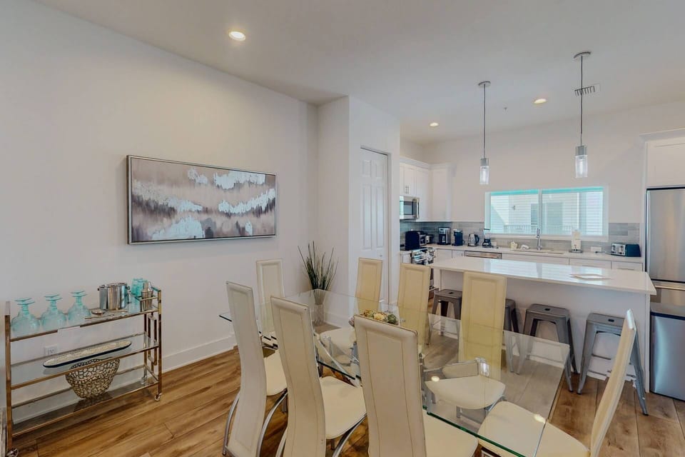 Large dining table ideal for meals and game nights