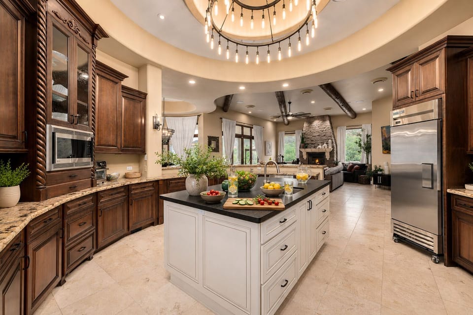 One-of-a-kind round chef's kitchen | Dual sinks & dishwashers | Open to living
