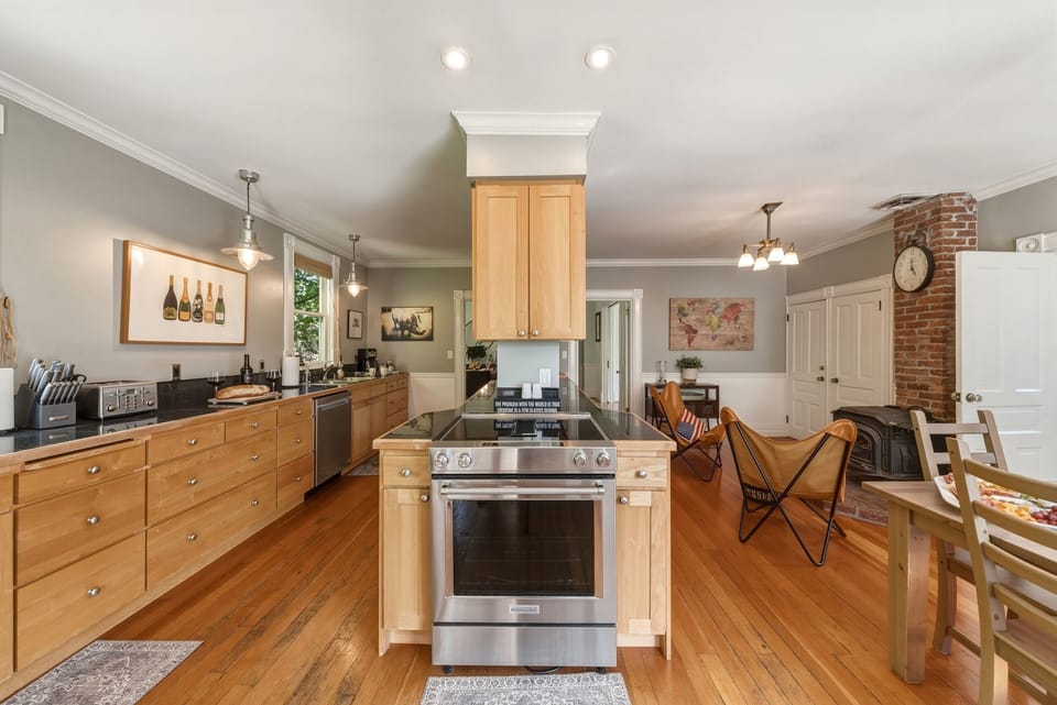 Incredibly well-equipped kitchen, thoughtfully set up for cooking meals meant to be shared.