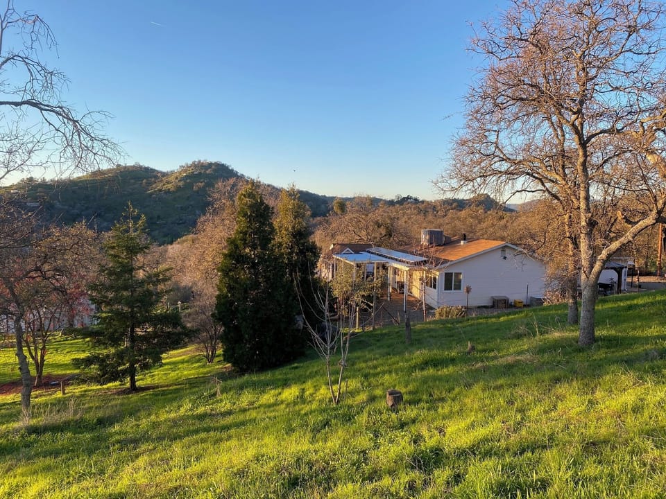 Winter view of the house from the surrounding acreage