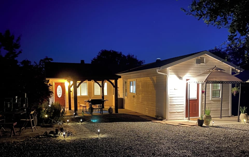 Front view of the house at night