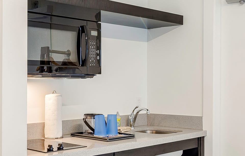 Whip up quick snacks with handy kitchenette and microwave.