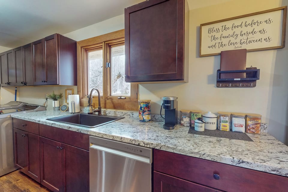 kitchen with welcome amenities 