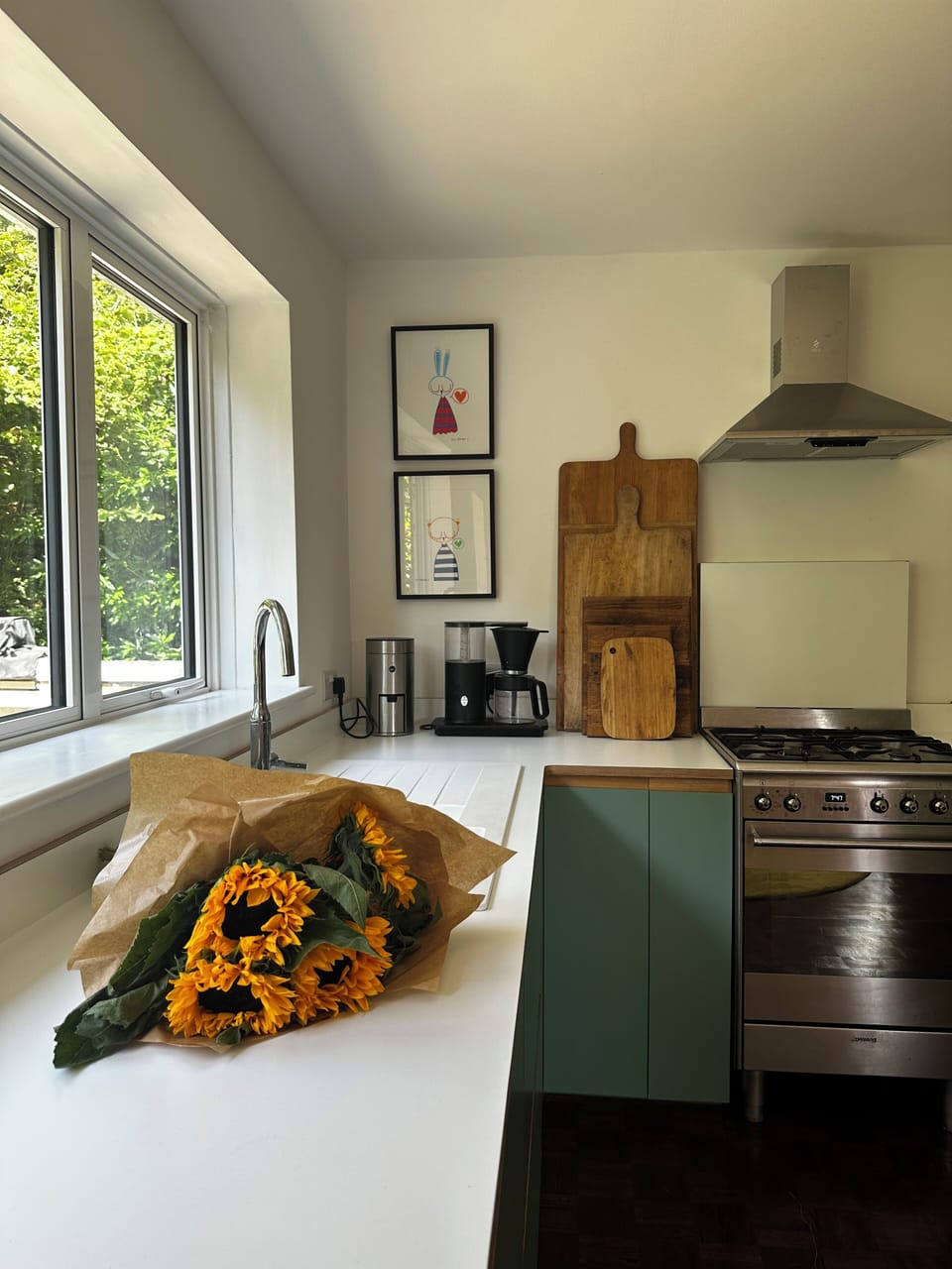 Our kitchen is well equipped with a gorgeous view of the garden.