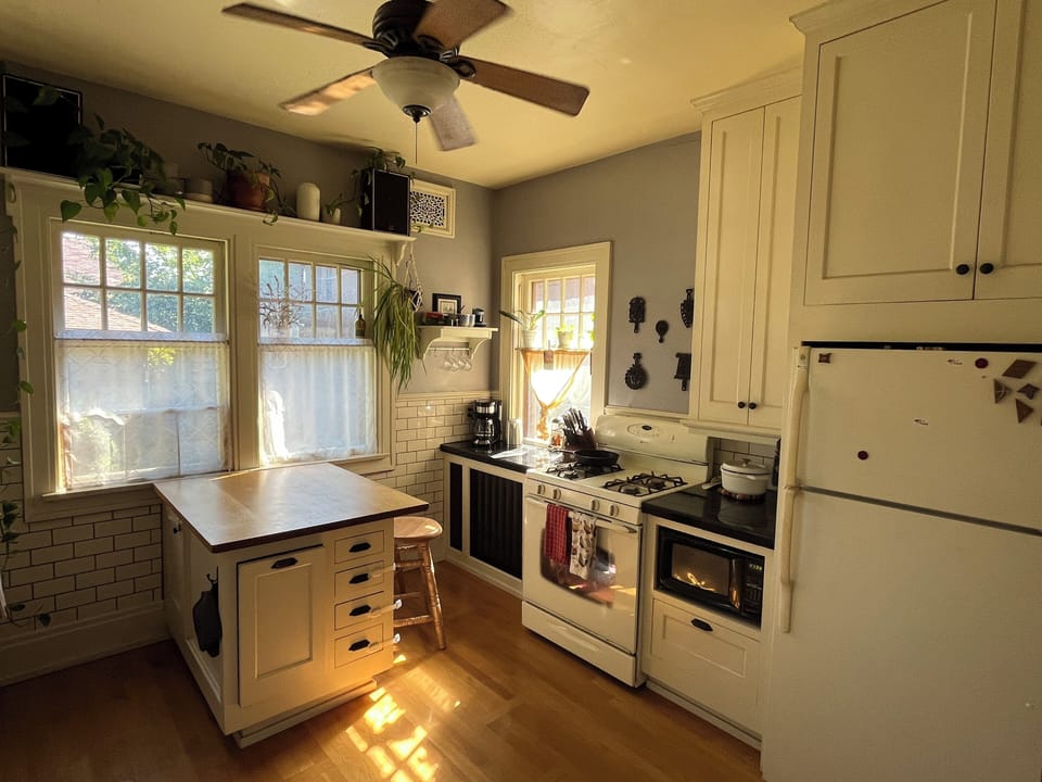 Sunny kitchen overlooking the backyard