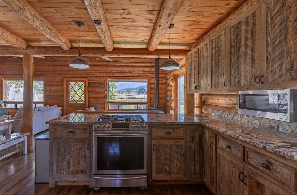 Stove, oven and microwave.