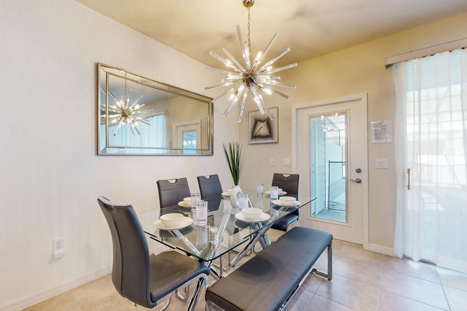 Dining area with seating for 8 & high chair