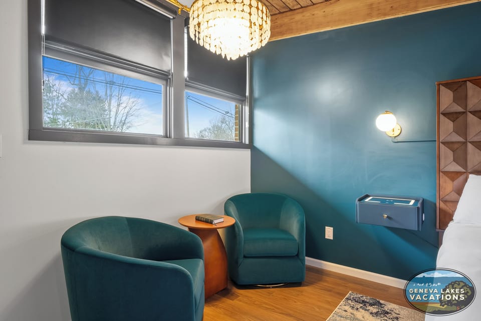 Comfortable sitting area with table.