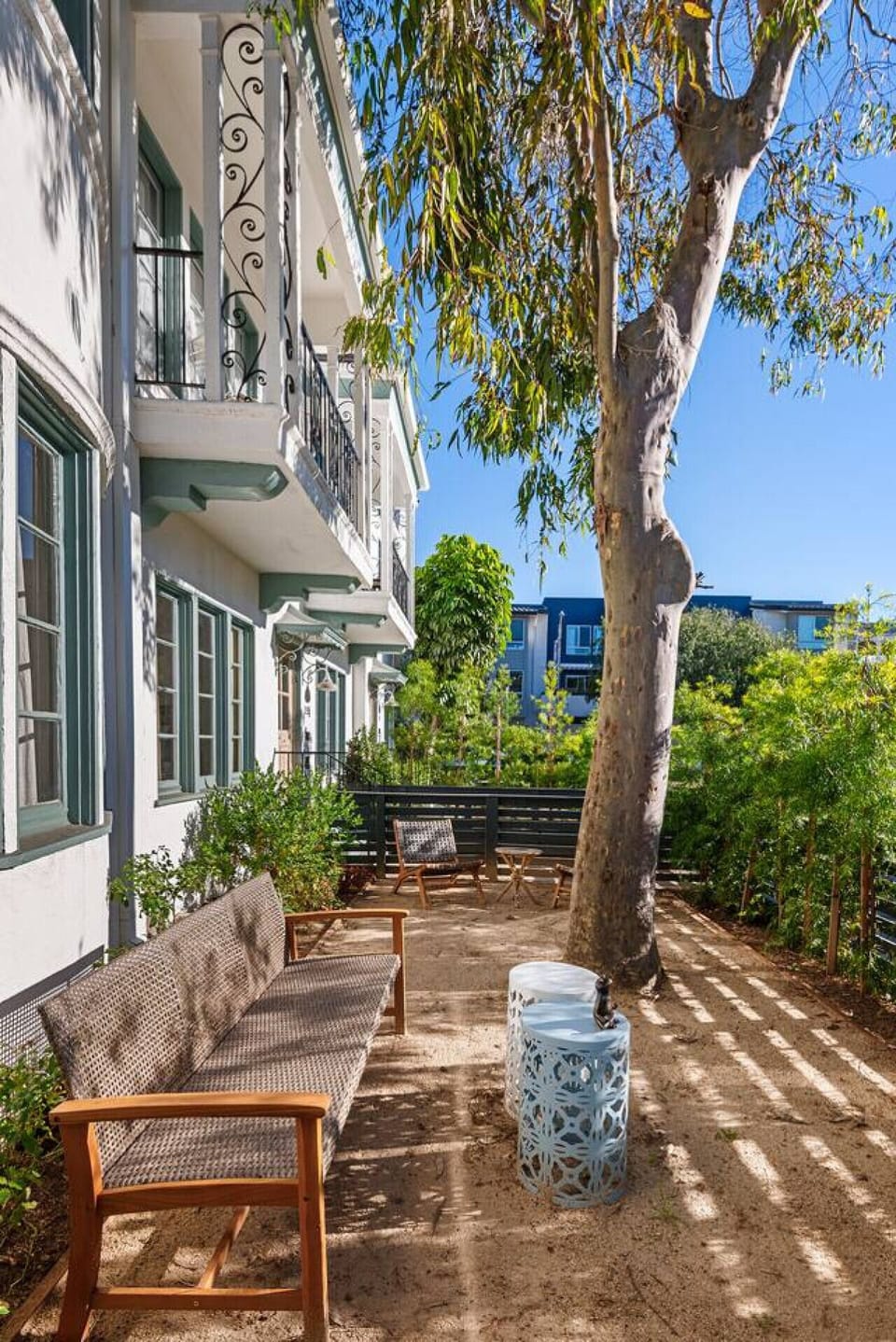 Private front patio with two sitting areas to enjoy the sun and Pacific breeze.