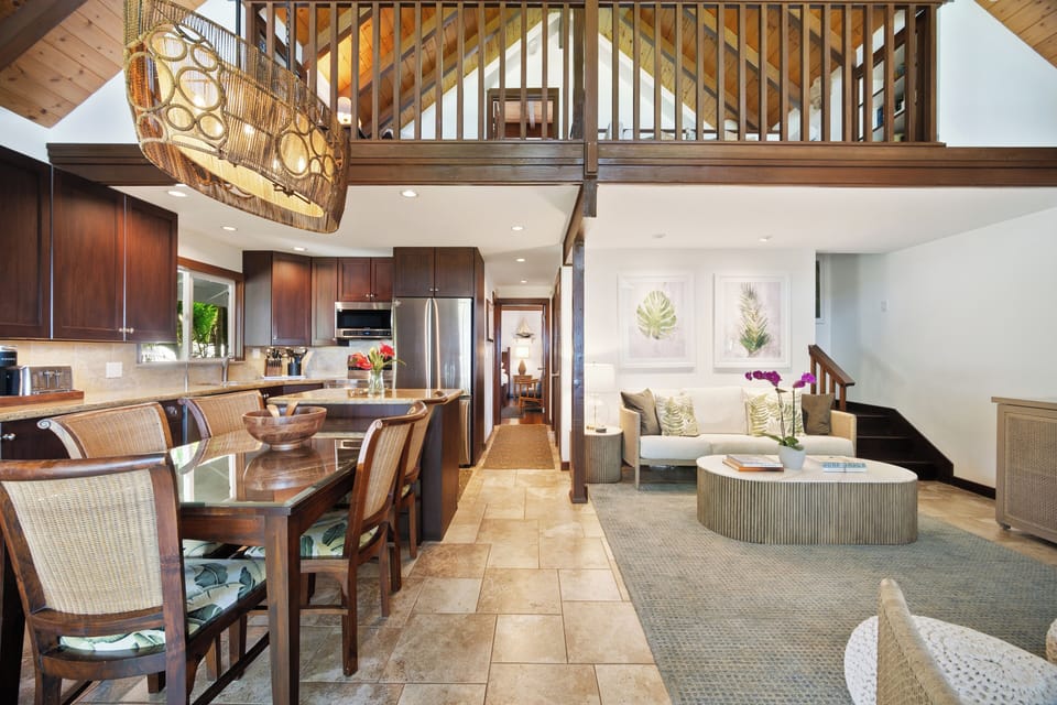 Beautiful wood accents, tile floors and soft colors