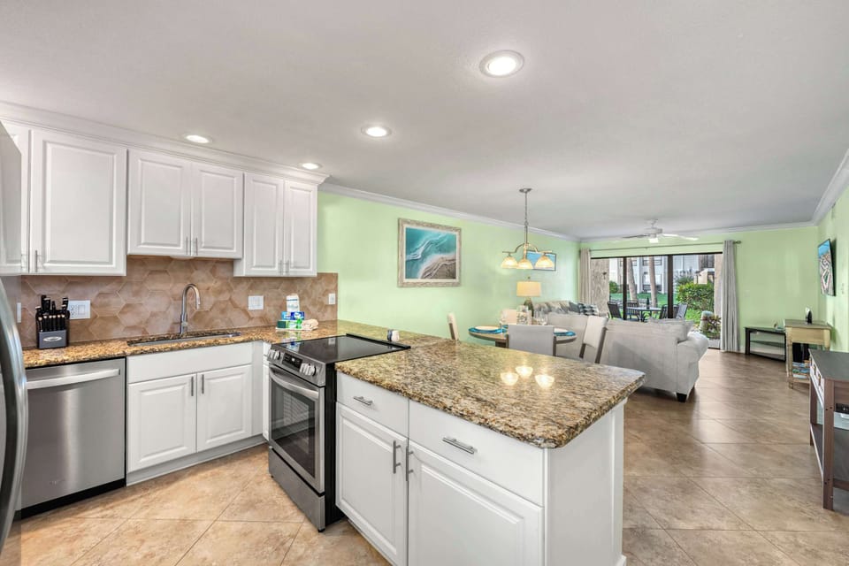 Kitchen oasis just steps from the sand – a short walk to private beach access on Anna Maria Island.