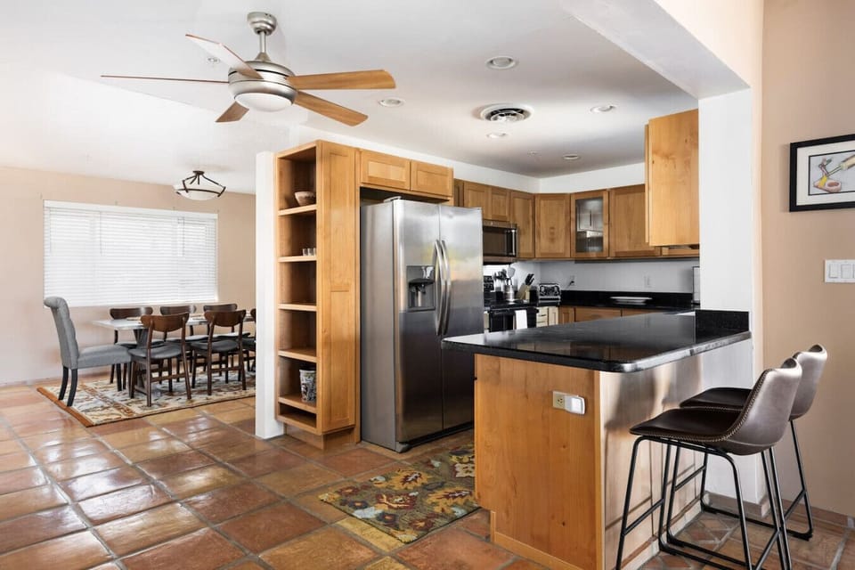 The open kitchen is fully stocked and ready for making breakfast before you hit the trails.