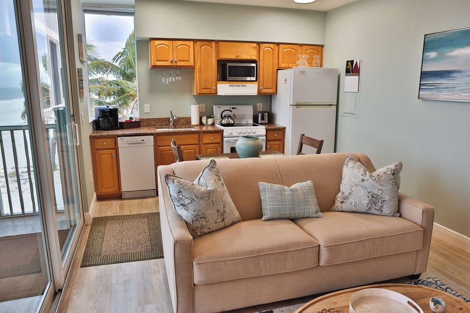 Full kitchen!  New queen size sleeper sofa.