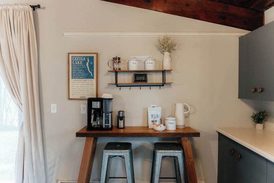 Coffee bar stocked with local Finger Lakes coffee, perfect for slow mornings before heading out for the day.