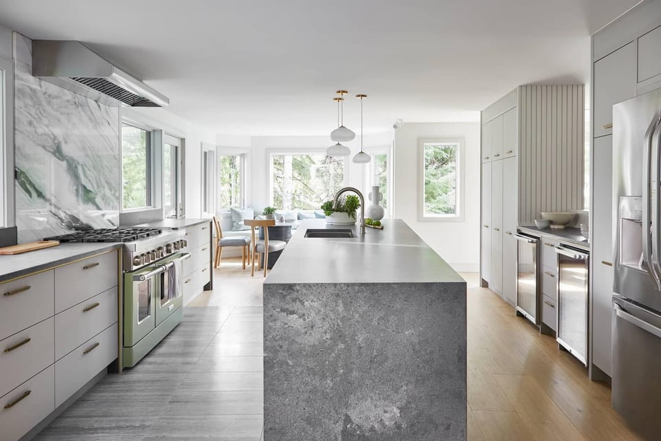 Large and fully-loaded chefs kitchen with double gas oven   griddle, two dishwashers, fridge-freezer and two additional bar fridges.