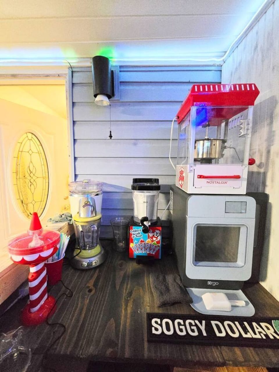 We offer a slushie & popcorn machine, cotton candy and a frozen drinks machine. 