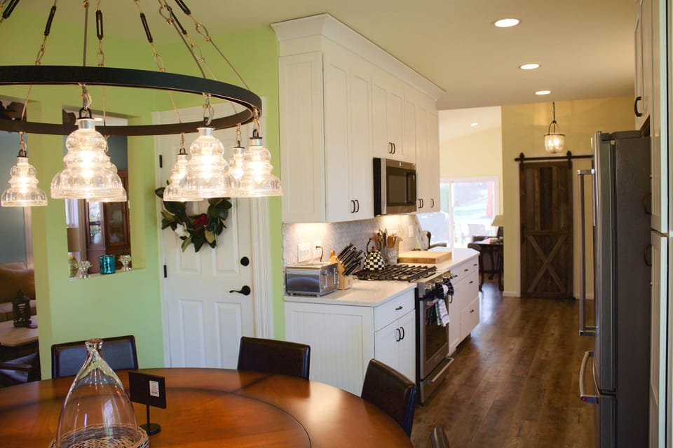 View into fully stocked kitchen