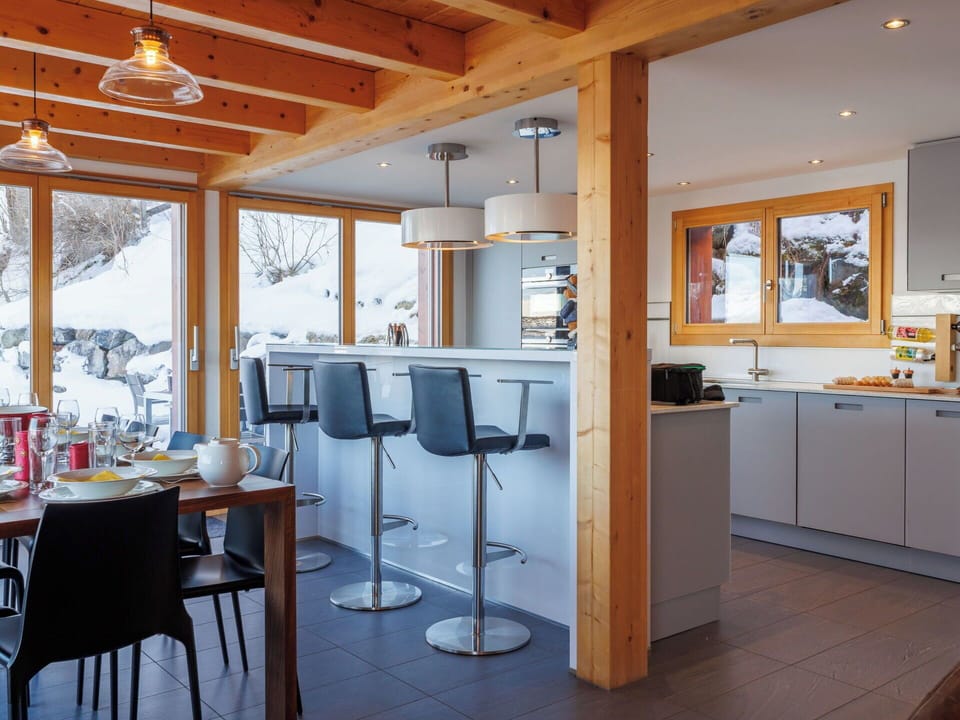 Furniture, Interior Design, Chair, Kitchen, Flooring, Wood, Ceiling, Countertop, Table, Kitchen & Dining Room Table