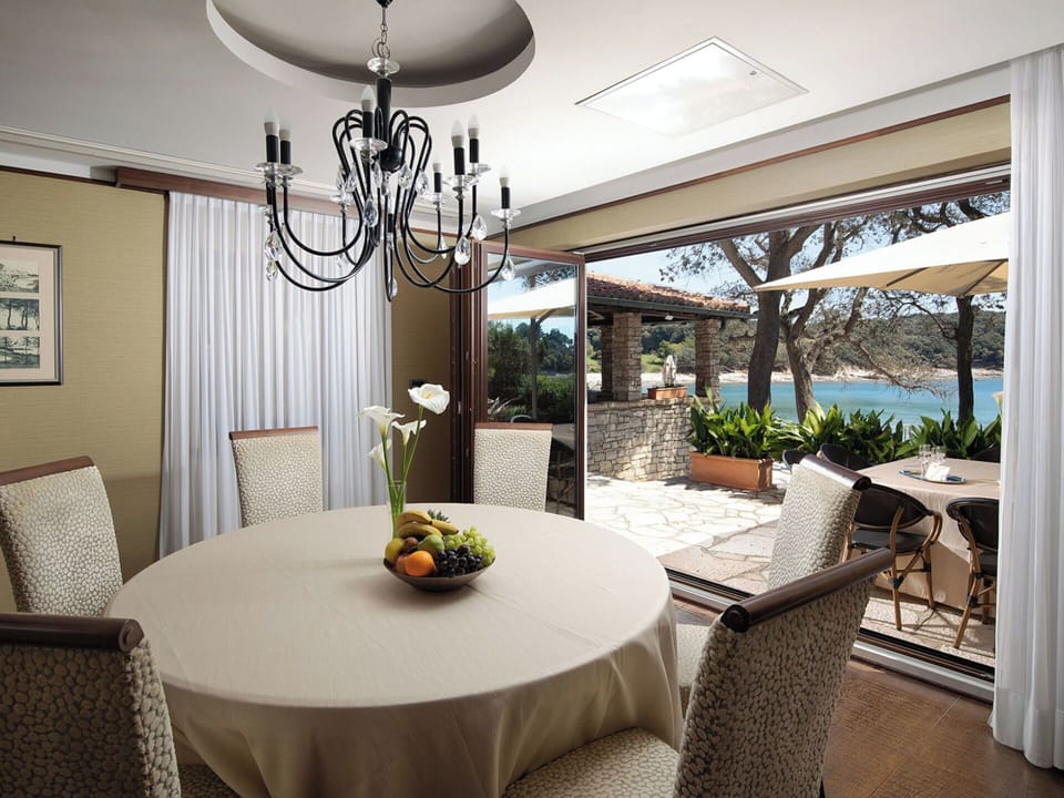 Furniture, Interior Design, Table, Chair, Kitchen & Dining Room Table, Dining Room, Ceiling, Lighting, Light Fixture, Flooring