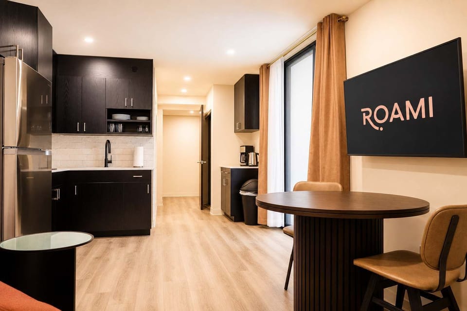 Living area and kitchen