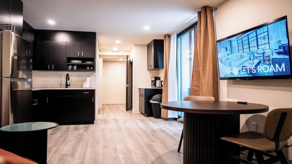 Living area and kitchen