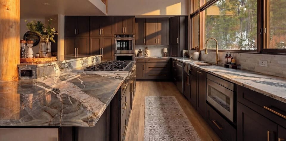 Digital rendering of the actual kitchen. Fully renovated in 2022, shown here with updated paint, faucet, and cabinet hardware