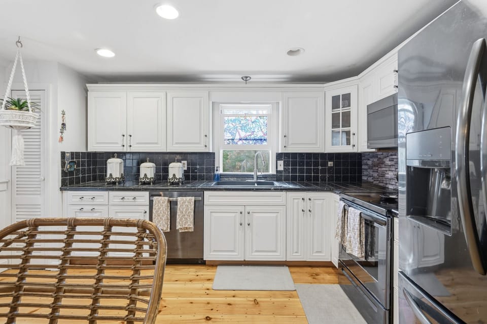 Kitchen with stainless steel appliances