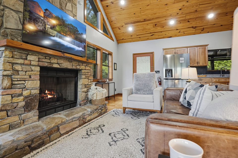 Cozy living room with fireplace and Smart TV