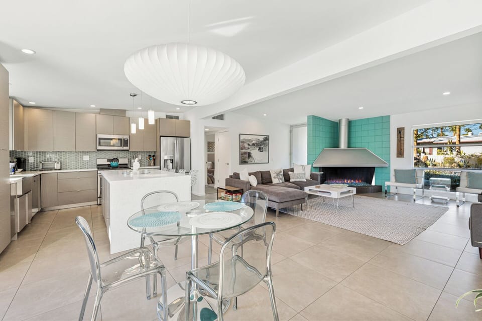 Kitchen, dining and living areas