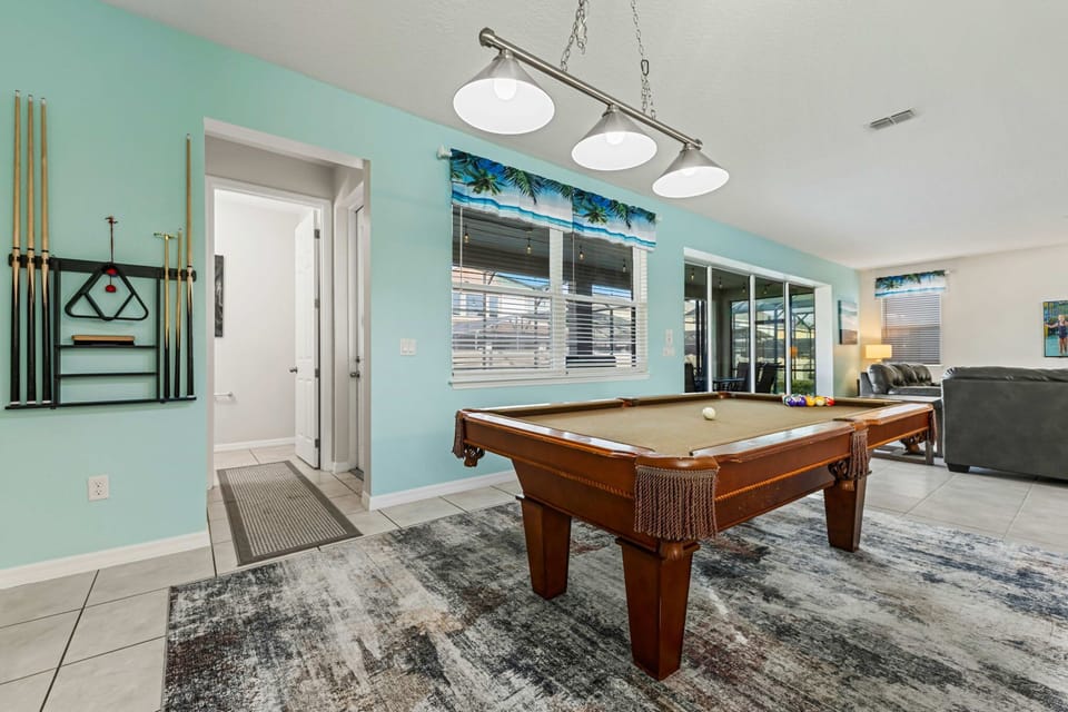 Downstairs pool table adds another layer of fun