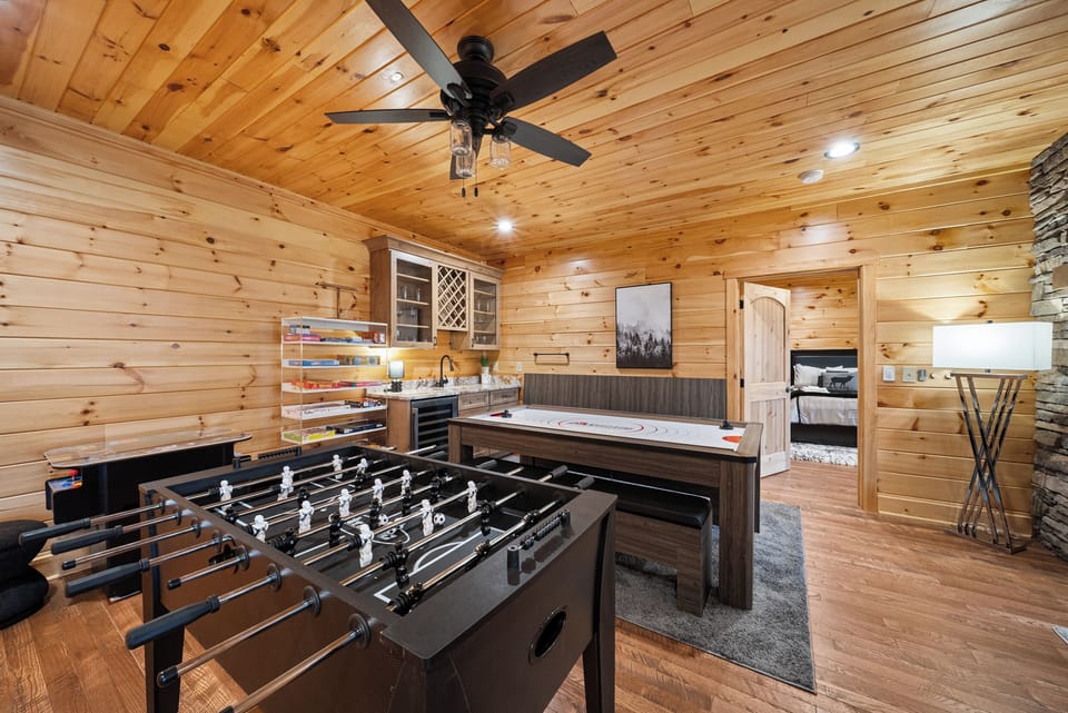 Lower Level Family Game Room with Multiple Game Tables