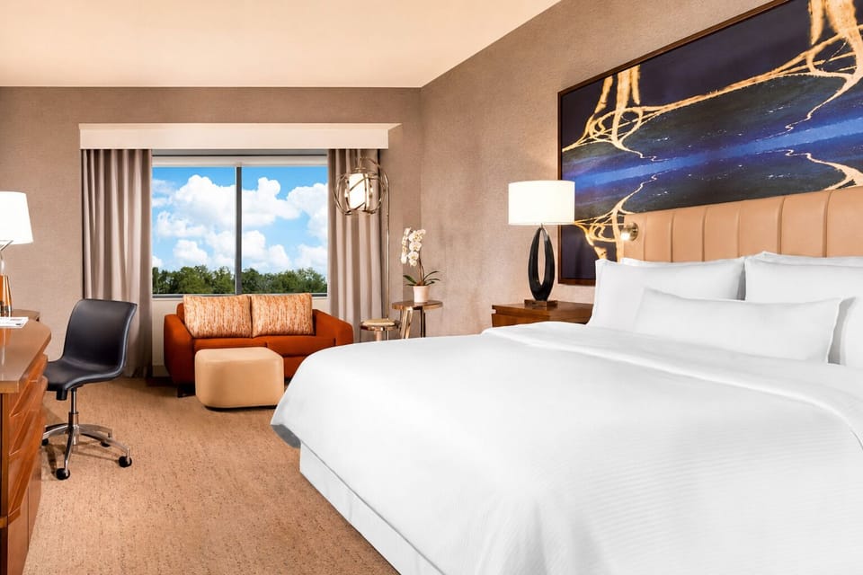 Settle into crisp linens with a relaxing lounge nook.