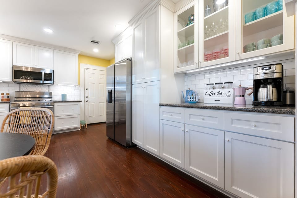 Fully stocked kitchen with everything you need for easy vacation meals and morning joe