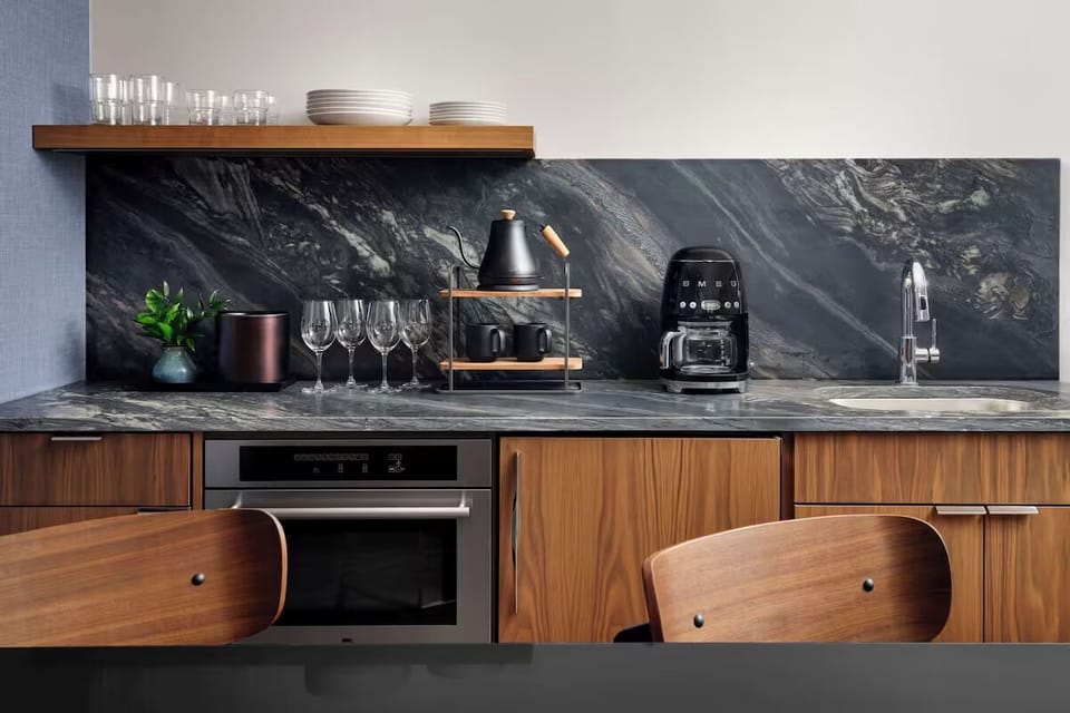 Start mornings with barista-style coffee and elegant glassware.