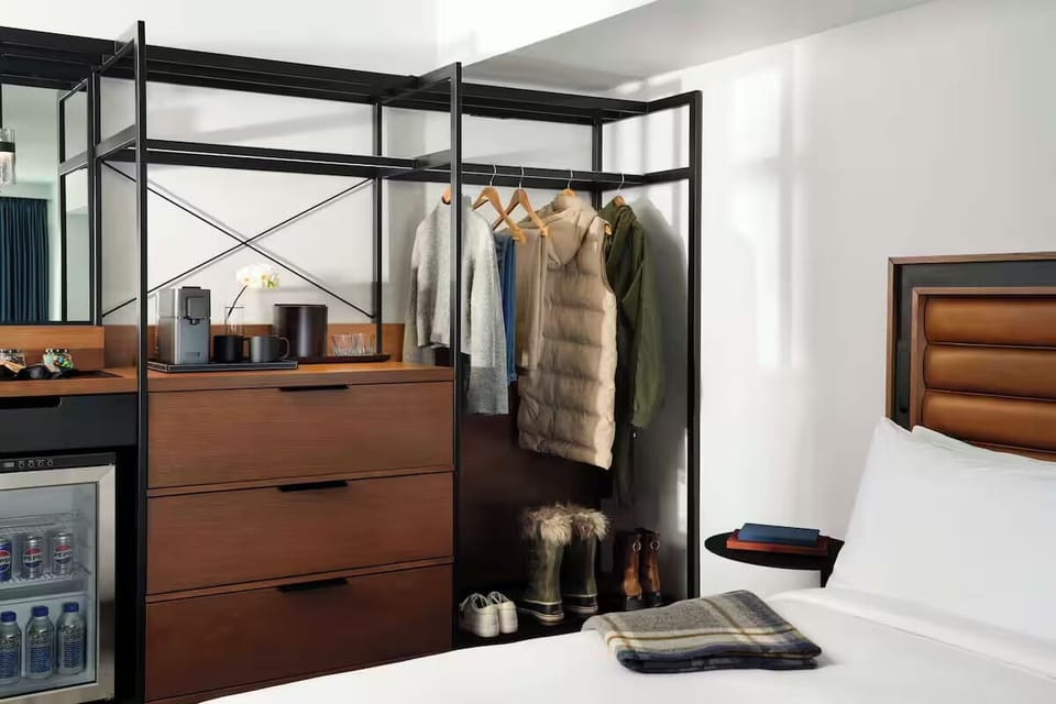 Store coats and gear neatly with open closet and drawers.
