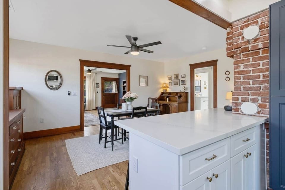 View of dining room from kitchen