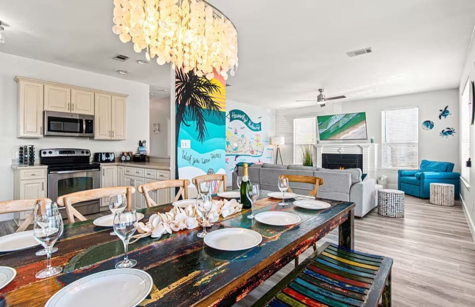 Shared meals feel easy and memorable in this open dining space that flows right into the kitchen and living area.