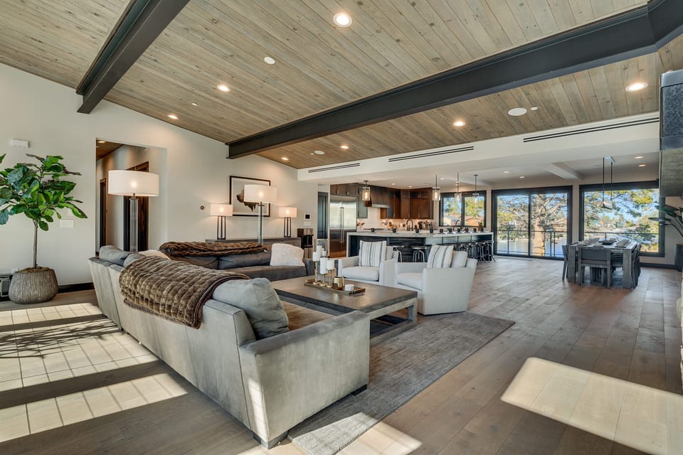 Spacious living, dining, and kitchen area
