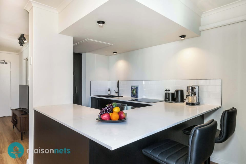 Kitchen bench tops can also become a breakfast bar.