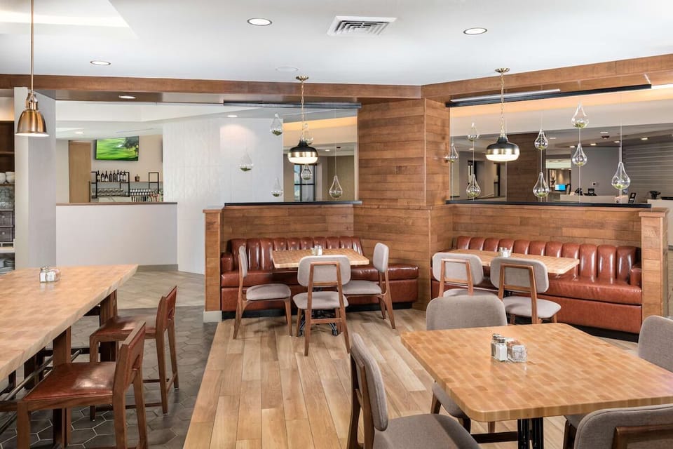 Settle into cushy booths for relaxed meals and conversation.