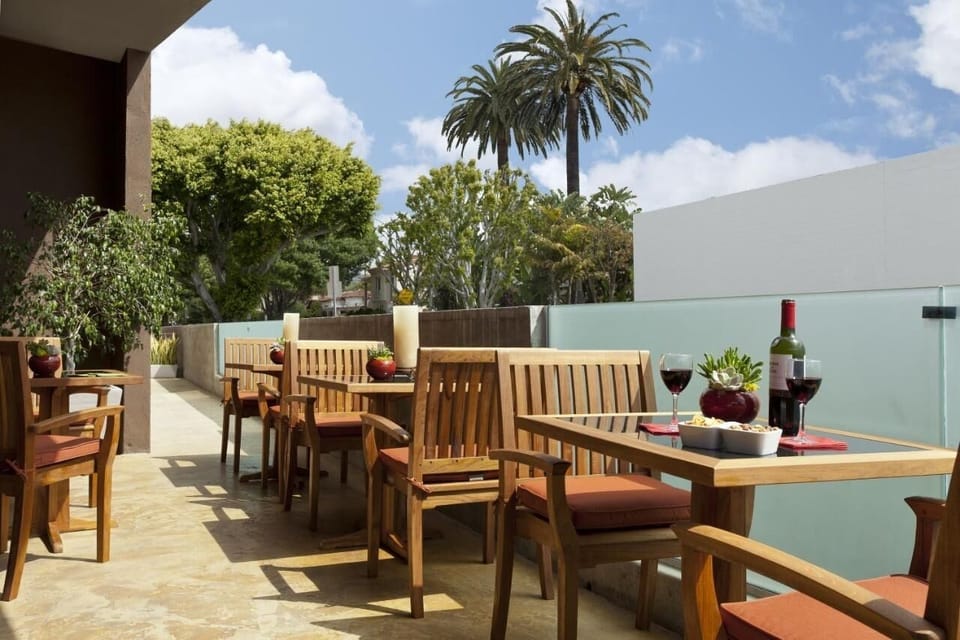 Unwind outdoors with sunny seating and evening drinks.