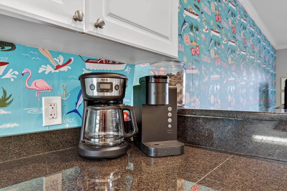 Drip coffee and Keurig included. 