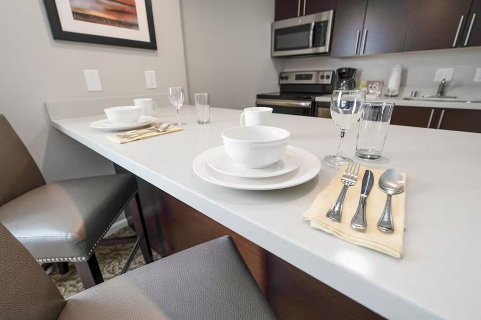 Gather for morning coffee at the inviting breakfast bar.