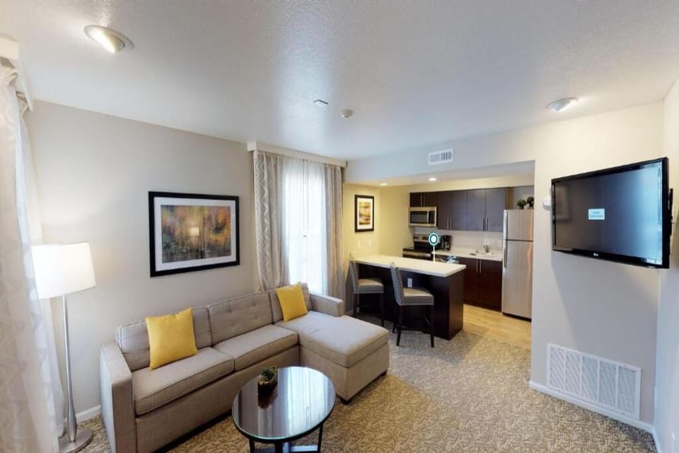 Settle in for movie night with comfy seating and a big TV.