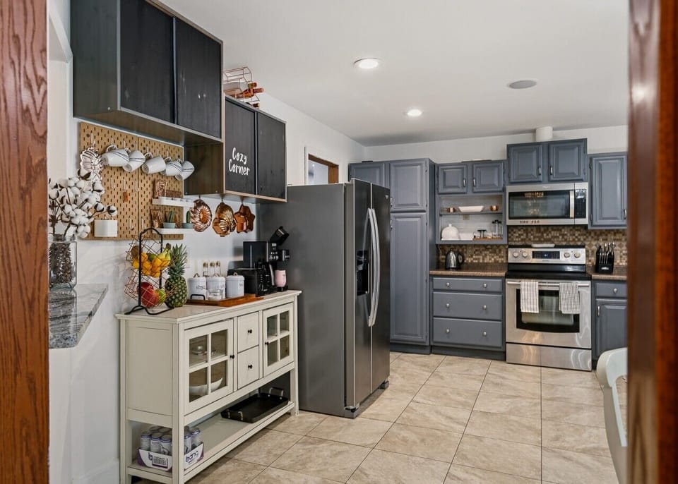 Kitchen | Stainless Steel Appliances | Coffee Station & Pegboard Storage