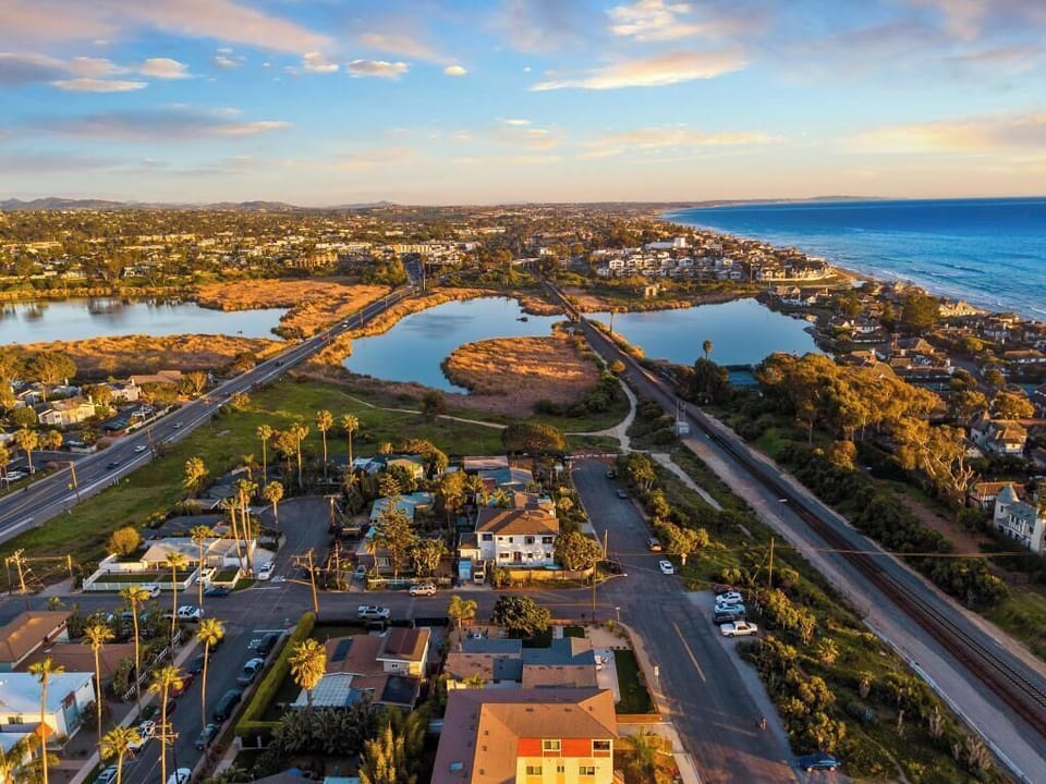 The lagoon divides Carlsbad and Oceanside 