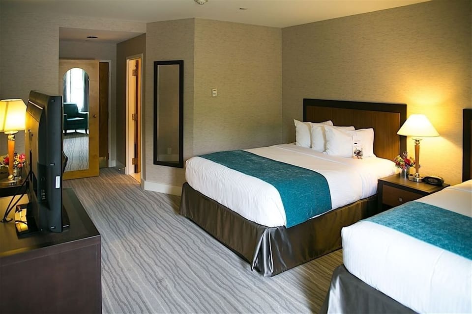 Settle in with warm lighting and crisp linens for comfort.