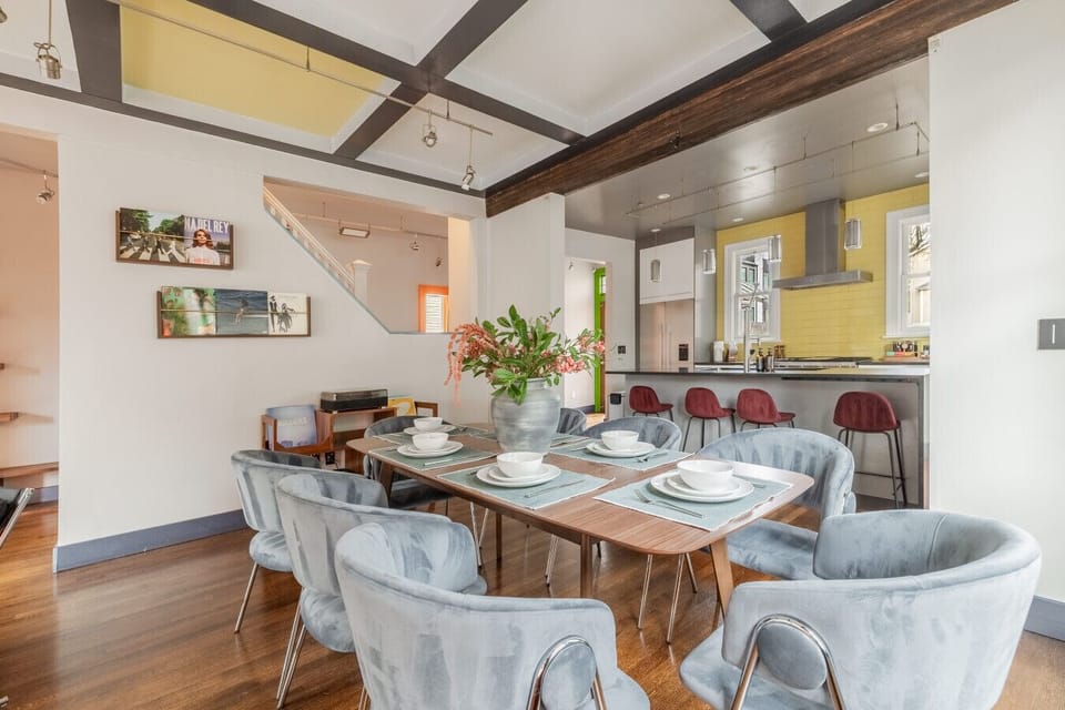 Spacious dining table comfortably seats 8
