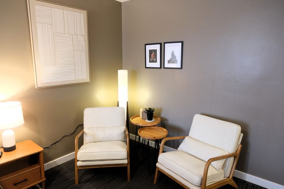 Cozy seating area inside your Moab vacation rental, perfect for morning coffee, relaxing evenings, or planning adventures to Arches and Canyonlands.